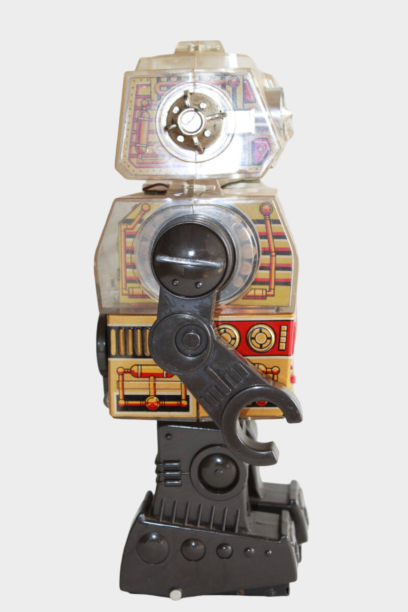 Horikawa Large Tin Robot Japan — 1970s Battery Piston-Style Space Robot Display Toy