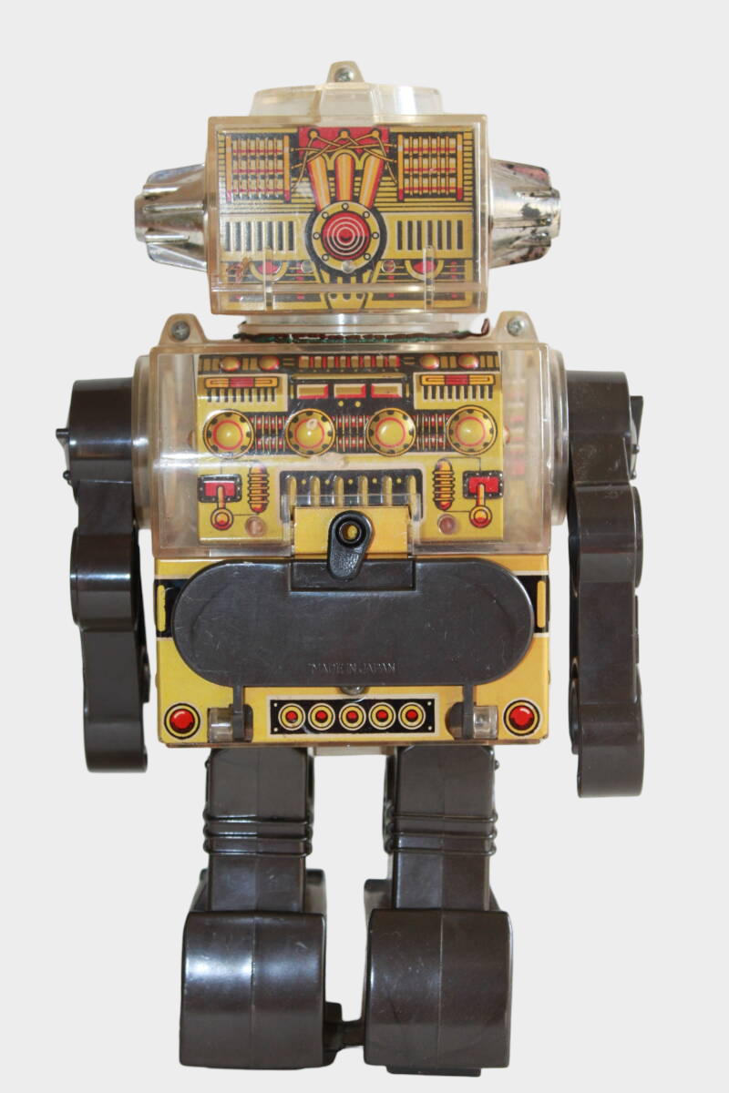 Horikawa Large Tin Robot Japan — 1970s Battery Piston-Style Space Robot Display Toy
