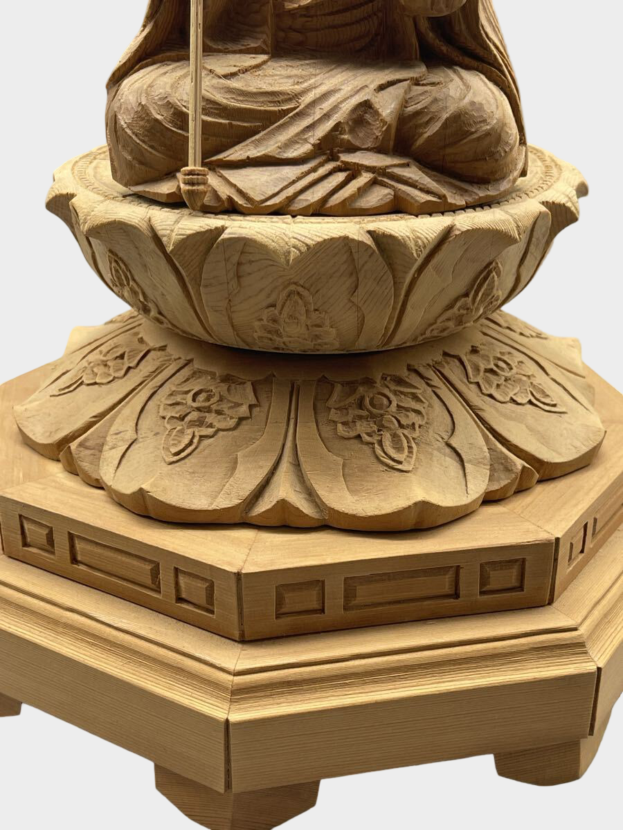 Japanese Wooden Jizo Bosatsu Statue Seated Lotus Halo Ksitigarbha Buddhist Figure 30cm