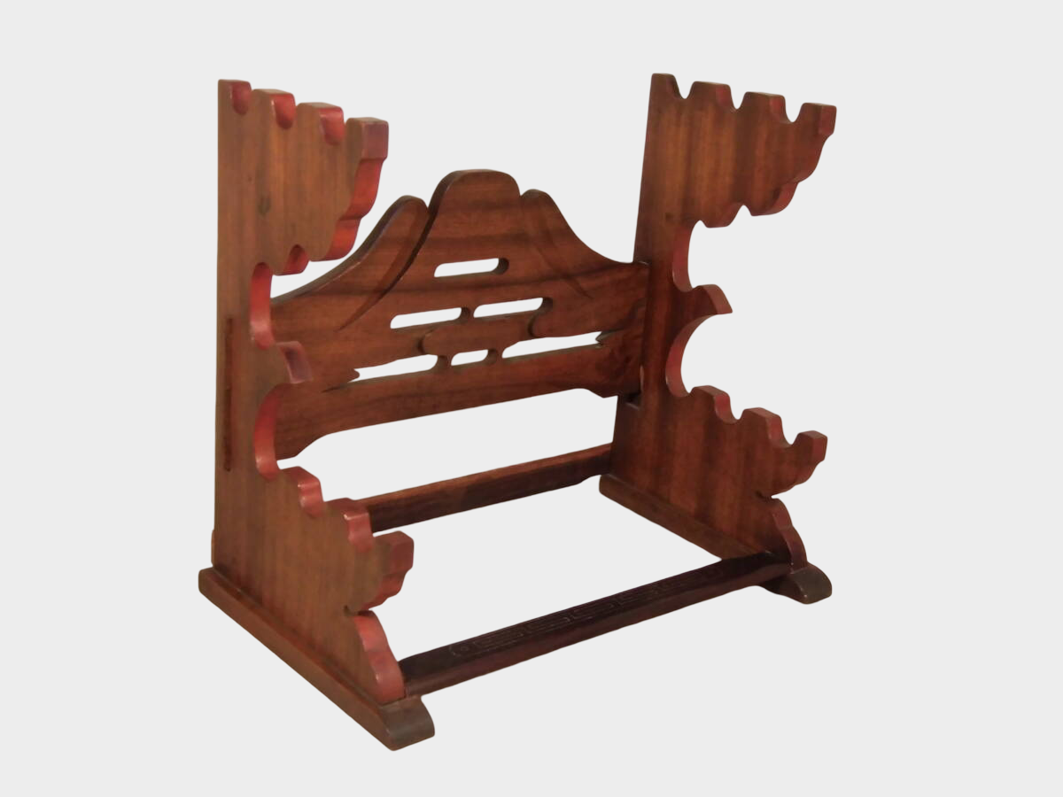 Japanese Mt Fuji Image Wooden Sword Rack | 7‑Slot Katana & Wakizashi Stand | Multi‑Blade Display | Approx 36cm Width