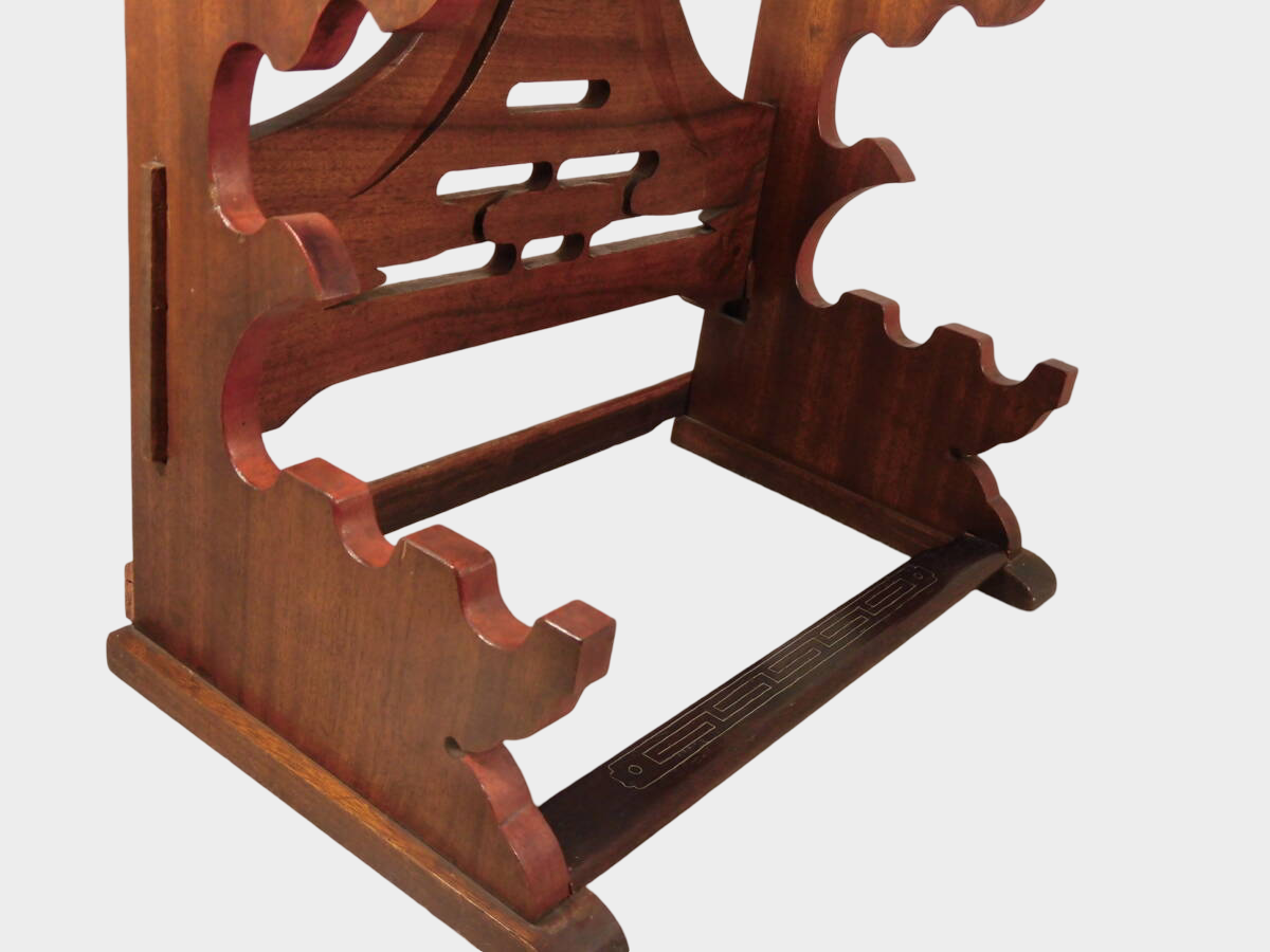 Japanese Mt Fuji Image Wooden Sword Rack | 7‑Slot Katana & Wakizashi Stand | Multi‑Blade Display | Approx 36cm Width