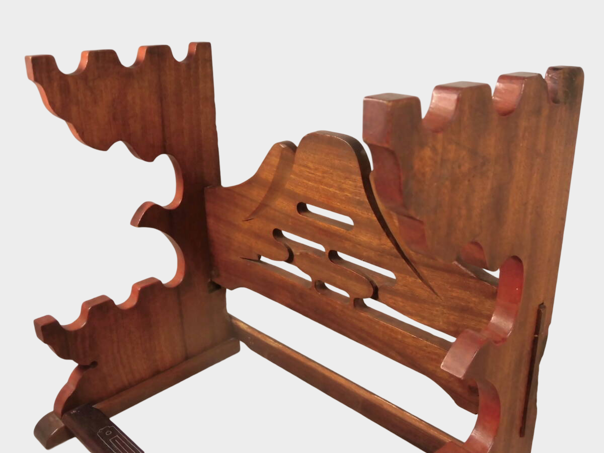 Japanese Mt Fuji Image Wooden Sword Rack | 7‑Slot Katana & Wakizashi Stand | Multi‑Blade Display | Approx 36cm Width