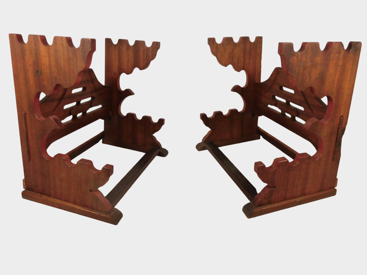 Japanese Mt Fuji Image Wooden Sword Rack | 7‑Slot Katana & Wakizashi Stand | Multi‑Blade Display | Approx 36cm Width