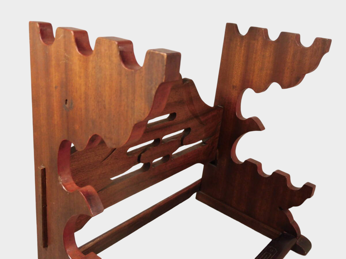 Japanese Mt Fuji Image Wooden Sword Rack | 7‑Slot Katana & Wakizashi Stand | Multi‑Blade Display | Approx 36cm Width