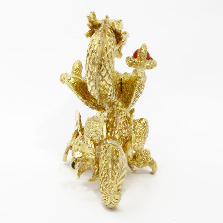 K18 Gold Dragon Ornament with Red Agate — Sculptural Ryuu Dragon, High-Luster Finish — 260.3 g