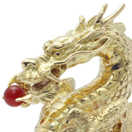 K18 Gold Dragon Ornament with Red Agate — Sculptural Ryuu Dragon, High-Luster Finish — 260.3 g