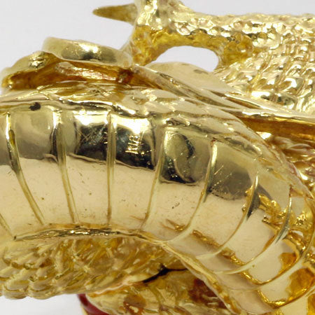 K18 Gold Dragon Ornament with Red Agate — Sculptural Ryuu Dragon, High-Luster Finish — 260.3 g
