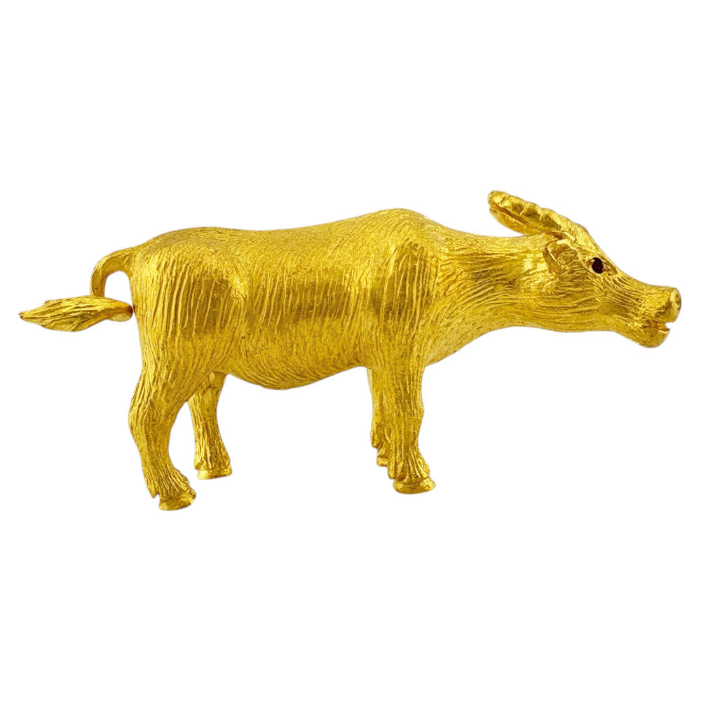 K24 Yellow Gold Ox (Zodiac) Figurine — Solid Gold Eto Sculpture — Approx. 29.1 g — Japanese Luxury Collectible