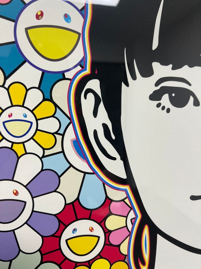 Framed KYNE x Takashi Murakami Style Portrait Print Superflat Flowers Framed Contemporary Japanese Art Inspired Piece