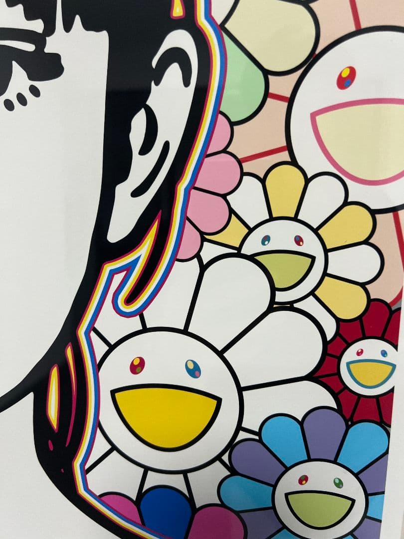 Framed KYNE x Takashi Murakami Style Portrait Print Superflat Flowers Framed Contemporary Japanese Art Inspired Piece