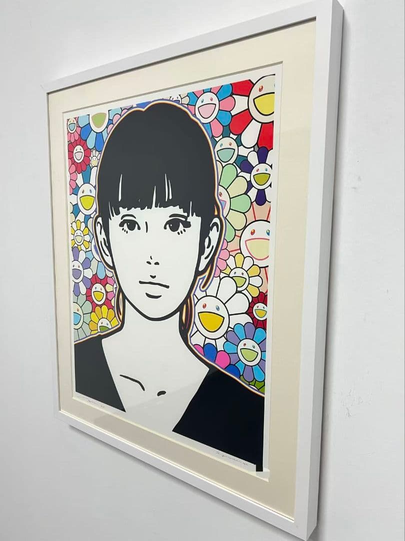 Framed KYNE x Takashi Murakami Style Portrait Print Superflat Flowers Framed Contemporary Japanese Art Inspired Piece