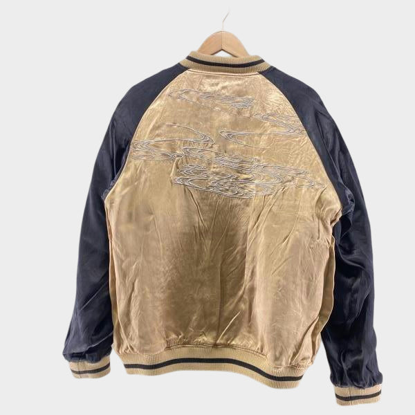 Karakuri Tamashii Dragon Sukajan Jacket Black Gold Embroidered Dragon Army Satin Souvenir Jacket Japanese Streetwear XL