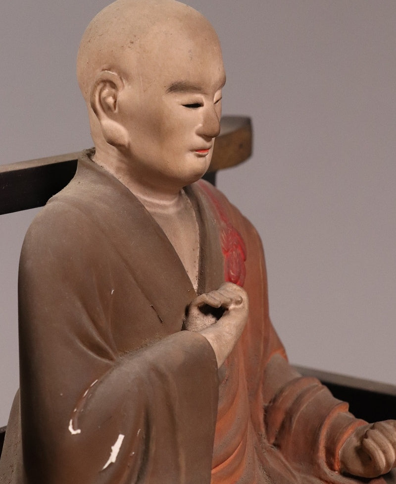 Kobo Daishi (Kukai) Seated Zushi Shrine — Polychrome Wood Portable Altar, Early-Modern Japan, Temple Provenance Style, 48cm Zushi Cabinet