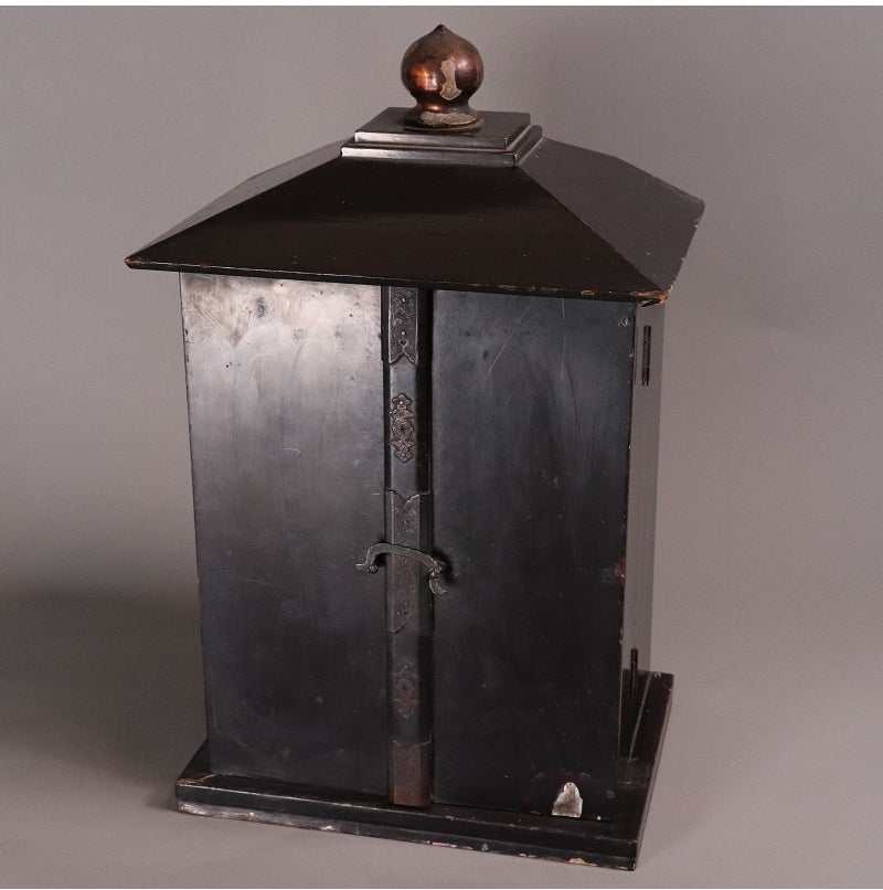 Kobo Daishi (Kukai) Seated Zushi Shrine — Polychrome Wood Portable Altar, Early-Modern Japan, Temple Provenance Style, 48cm Zushi Cabinet