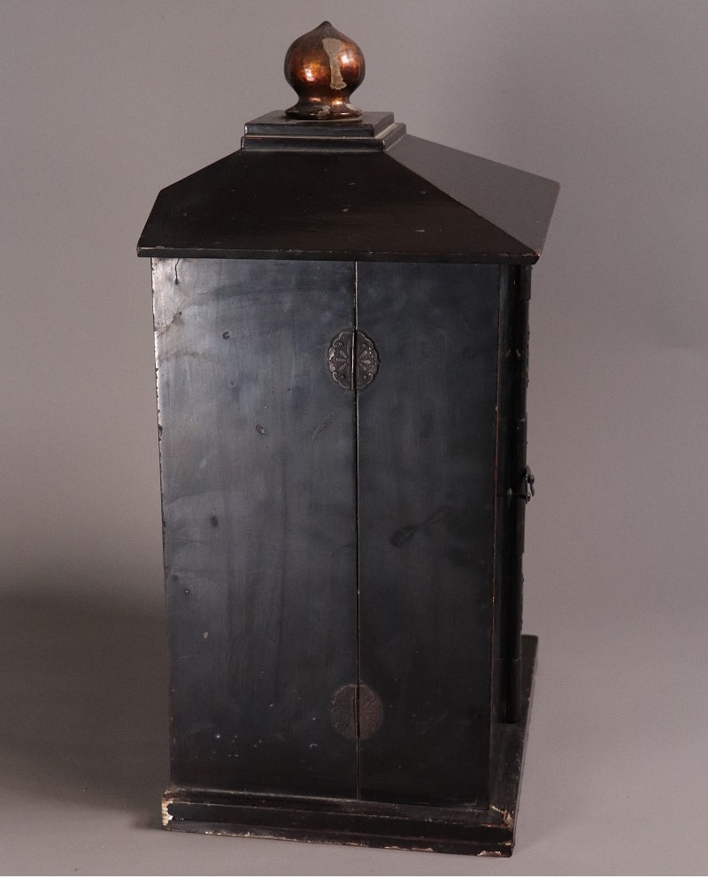 Kobo Daishi (Kukai) Seated Zushi Shrine — Polychrome Wood Portable Altar, Early-Modern Japan, Temple Provenance Style, 48cm Zushi Cabinet