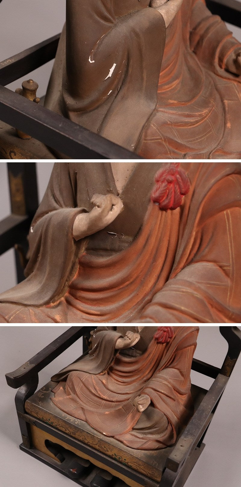 Kobo Daishi (Kukai) Seated Zushi Shrine — Polychrome Wood Portable Altar, Early-Modern Japan, Temple Provenance Style, 48cm Zushi Cabinet