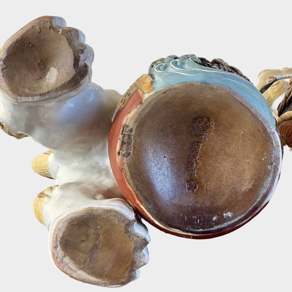 Kutani Shishi Guardian Lion Pair Large Japanese Polychrome Ceramic Foo Dogs Interior Decor