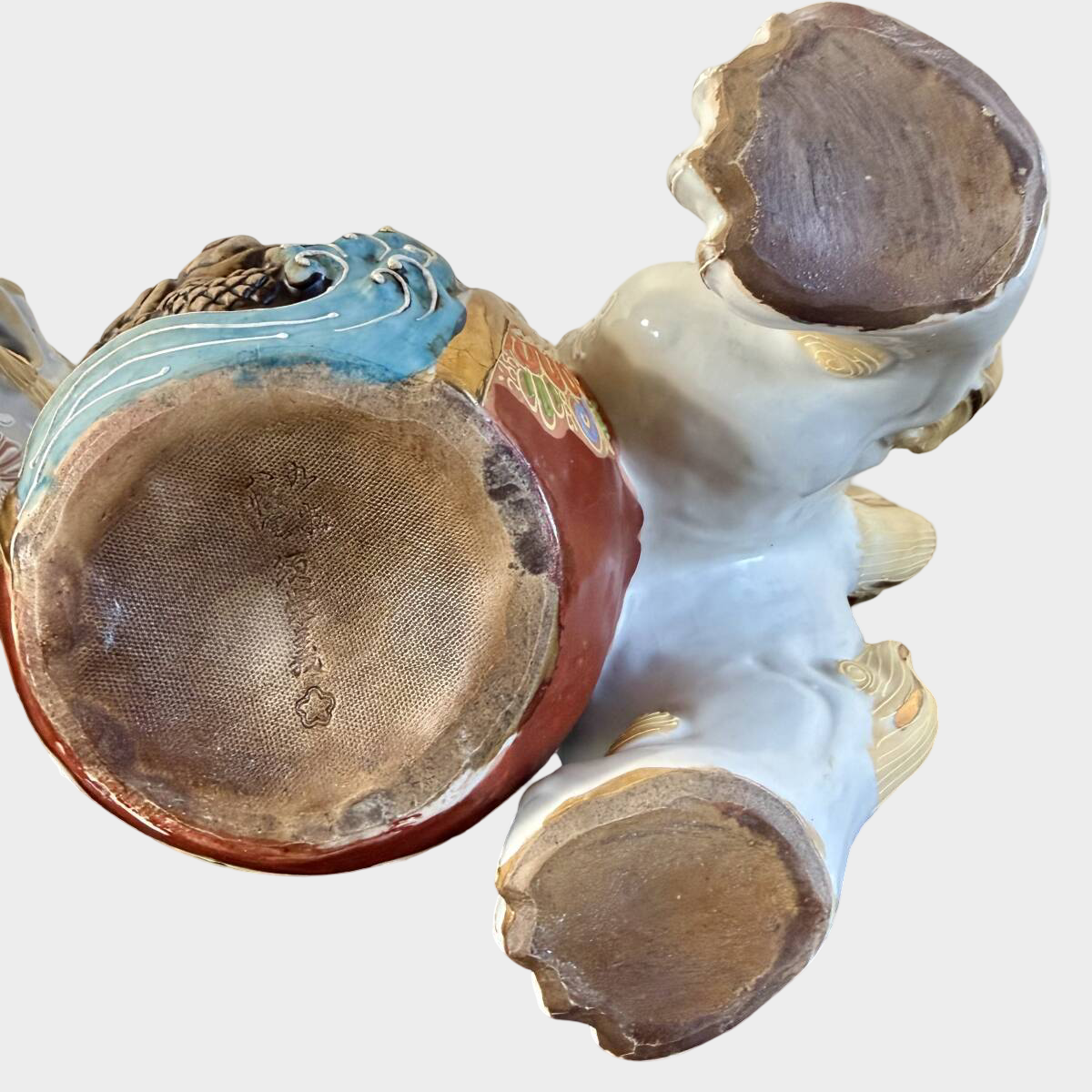 Kutani Shishi Guardian Lion Pair Large Japanese Polychrome Ceramic Foo Dogs Interior Decor