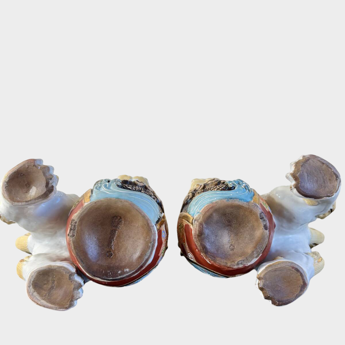 Kutani Shishi Guardian Lion Pair Large Japanese Polychrome Ceramic Foo Dogs Interior Decor