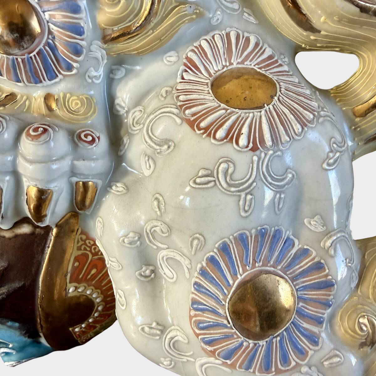 Kutani Shishi Guardian Lion Pair Large Japanese Polychrome Ceramic Foo Dogs Interior Decor