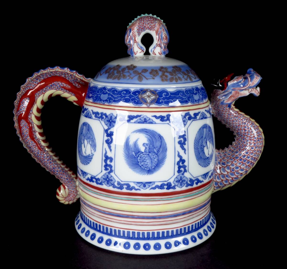 Kutani Ware Dragon-Spout Ritual Ewer — Polychrome & Gilt Porcelain — Signed Imperial Workshop — Meiji to Taisho Period — 28.5 cm