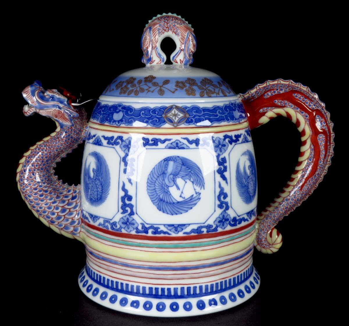 Kutani Ware Dragon-Spout Ritual Ewer — Polychrome & Gilt Porcelain — Signed Imperial Workshop — Meiji to Taisho Period — 28.5 cm