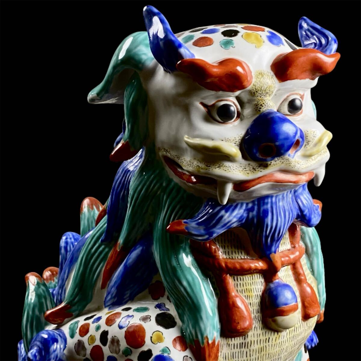 Kutani Ware Polychrome Shishi (Lion-Dog) Guardian Statue — Monumental 47 cm Japanese Ceramic