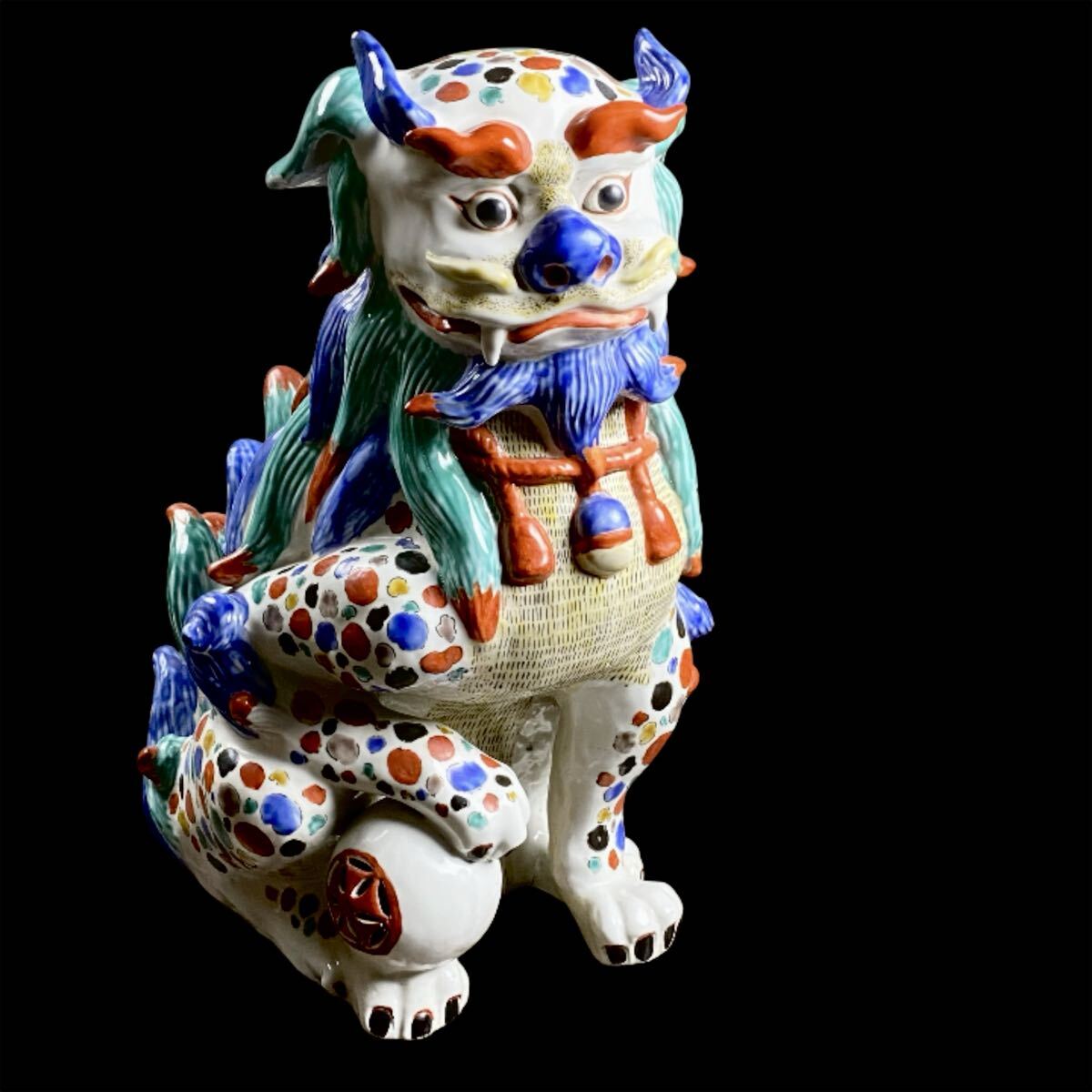 Kutani Ware Polychrome Shishi (Lion-Dog) Guardian Statue — Monumental 47 cm Japanese Ceramic