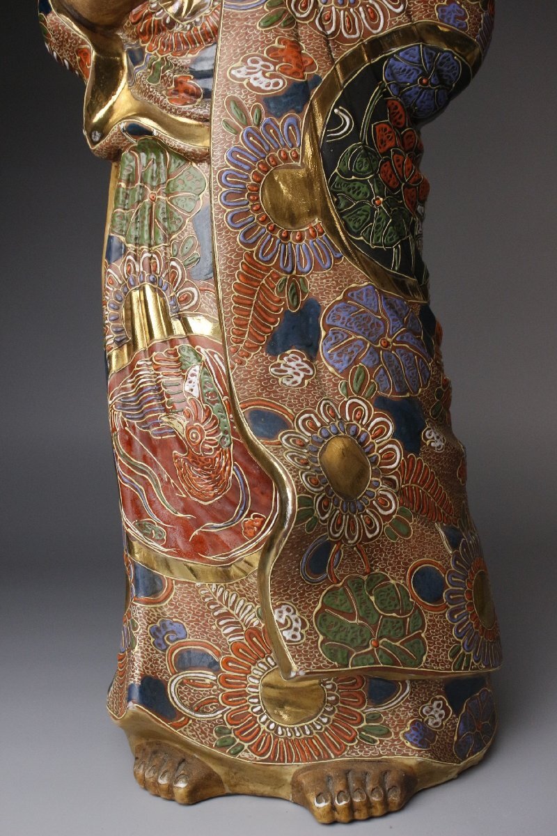 Kutani Ware Polychrome & Gilt Rakan Statue (Luohan) — Monumental 62 cm — Japanese Buddhist Sculpture