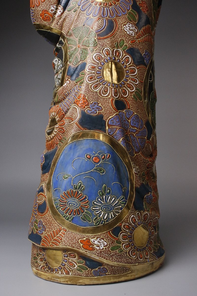 Kutani Ware Polychrome & Gilt Rakan Statue (Luohan) — Monumental 62 cm — Japanese Buddhist Sculpture