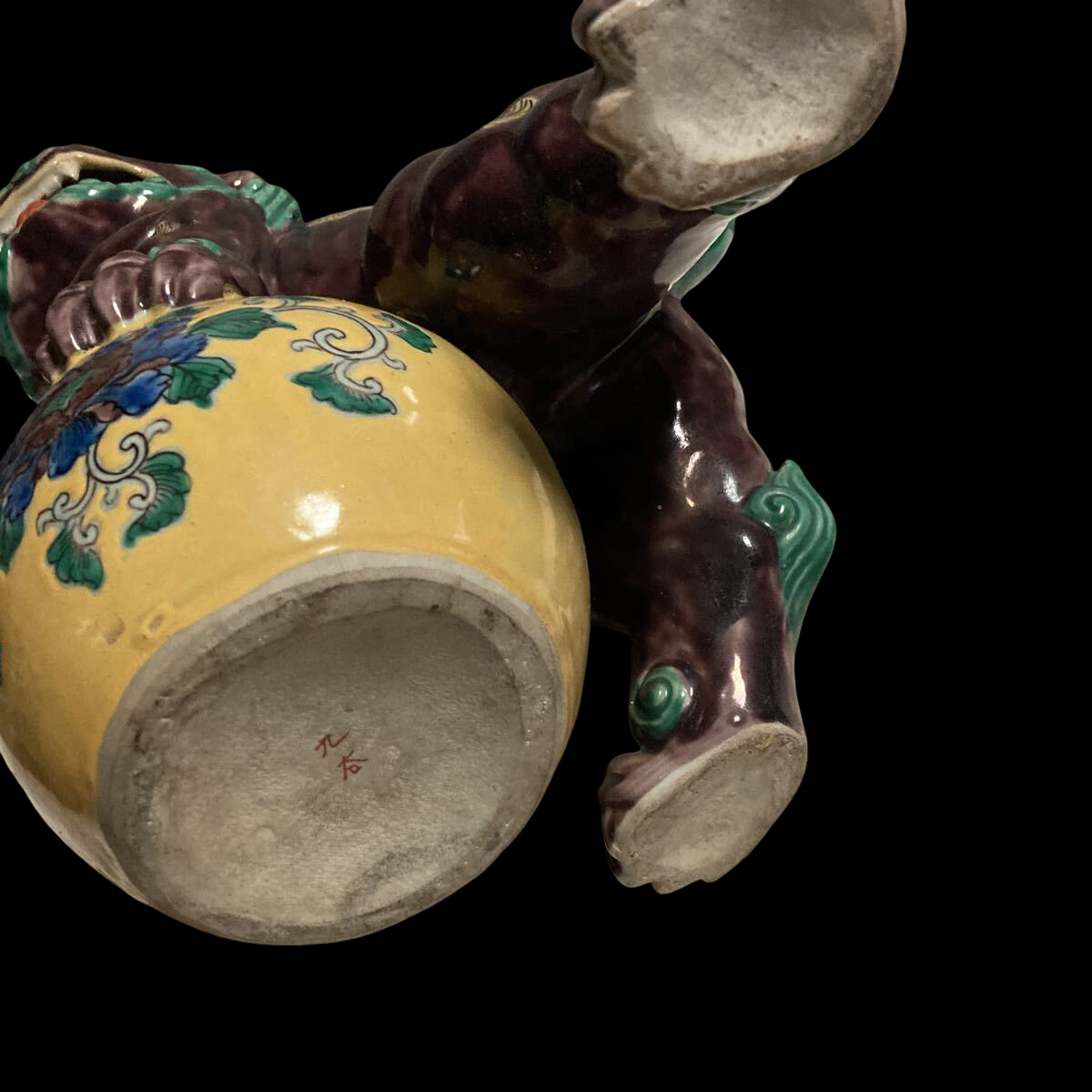 Kutani Ware Shishi Foo Lion Dog on Jewel Ball | Polychrome Guardian Beast | Meiji–Taishō Era Folk Ceramic | approx. 35cm