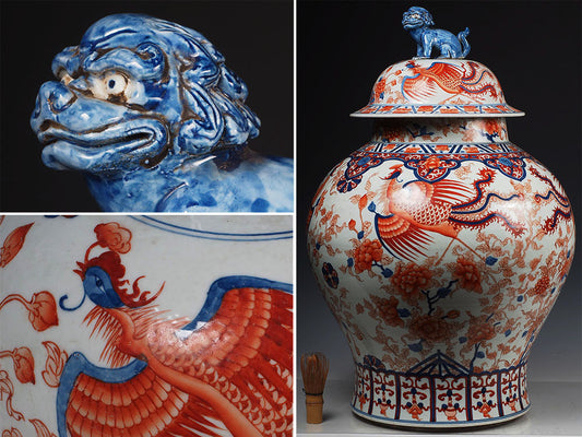 Large Chinese Polychrome Phoenix Jar with Lion Finial Lid — Qing Dynasty–Style Monumental 69 cm Decorative Vessel