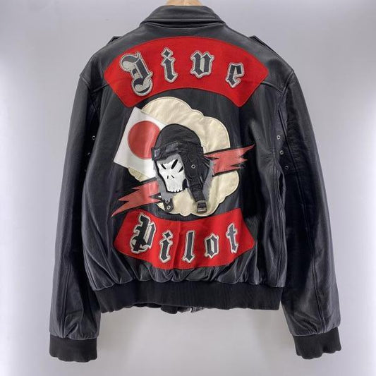 LA ROCKA Jive Pilot Leather Flight Jacket Black L Rockabilly Skull Rising Sun Punk Biker Aviator Jacket Japan