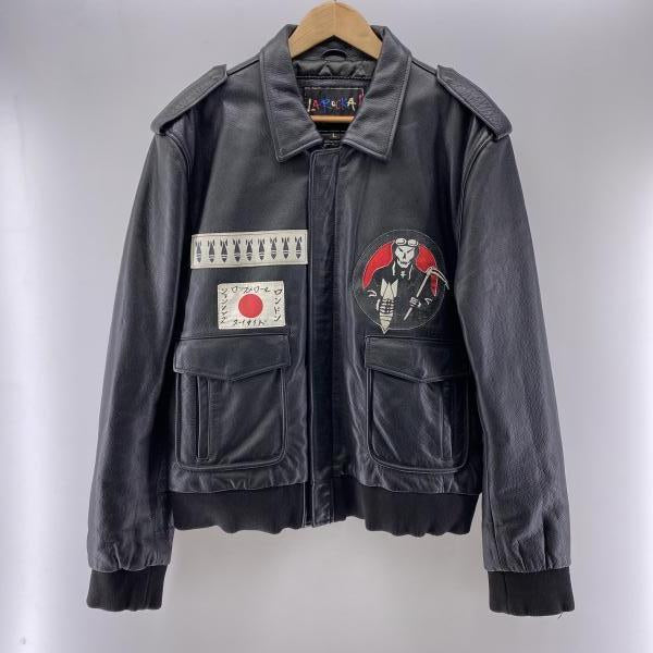 LA ROCKA Jive Pilot Leather Flight Jacket Black L Rockabilly Skull Rising Sun Punk Biker Aviator Jacket Japan