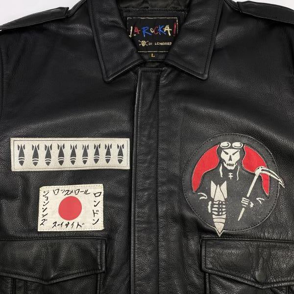 LA ROCKA Jive Pilot Leather Flight Jacket Black L Rockabilly Skull Rising Sun Punk Biker Aviator Jacket Japan