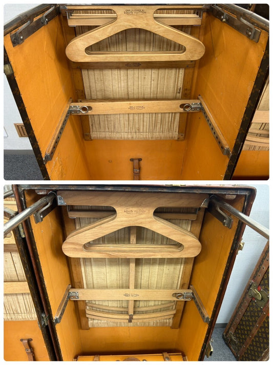Louis Vuitton Monogram Wardrobe Trunk, circa 1918, Double Hanging Interior with Period Wooden Hangers, 113 cm
