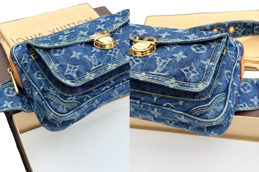 Louis Vuitton Bum Bag M95347 in Blue Monogram Denim, Natural Cowhide, Gold-Tone Push-Lock, 2007