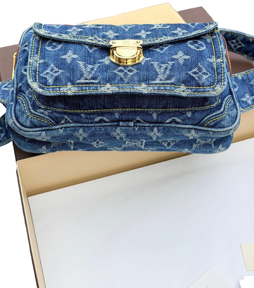 Louis Vuitton Bum Bag M95347 in Blue Monogram Denim, Natural Cowhide, Gold-Tone Push-Lock, 2007