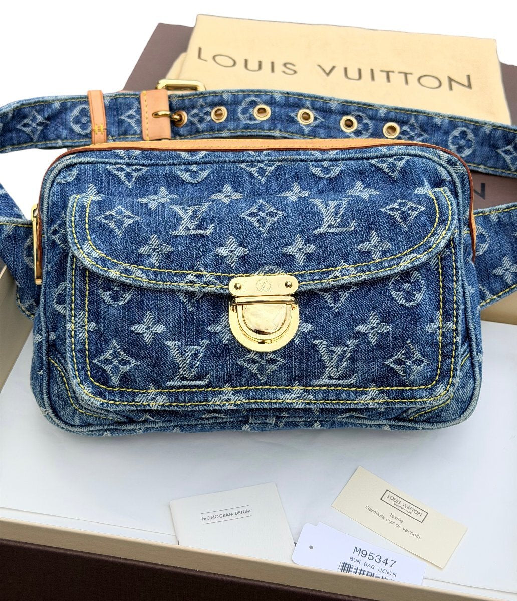 Louis Vuitton Bum Bag M95347 in Blue Monogram Denim, Natural Cowhide, Gold-Tone Push-Lock, 2007