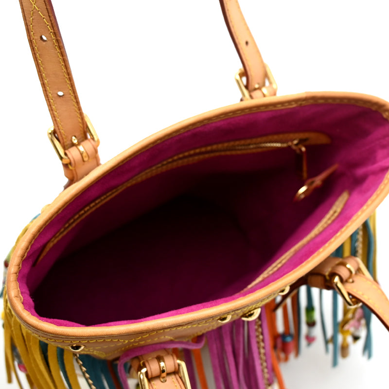 Louis Vuitton Bucket Fringe M40109, Blanc Monogram Multicolore with Suede, Beads & Rhinestones, 2006