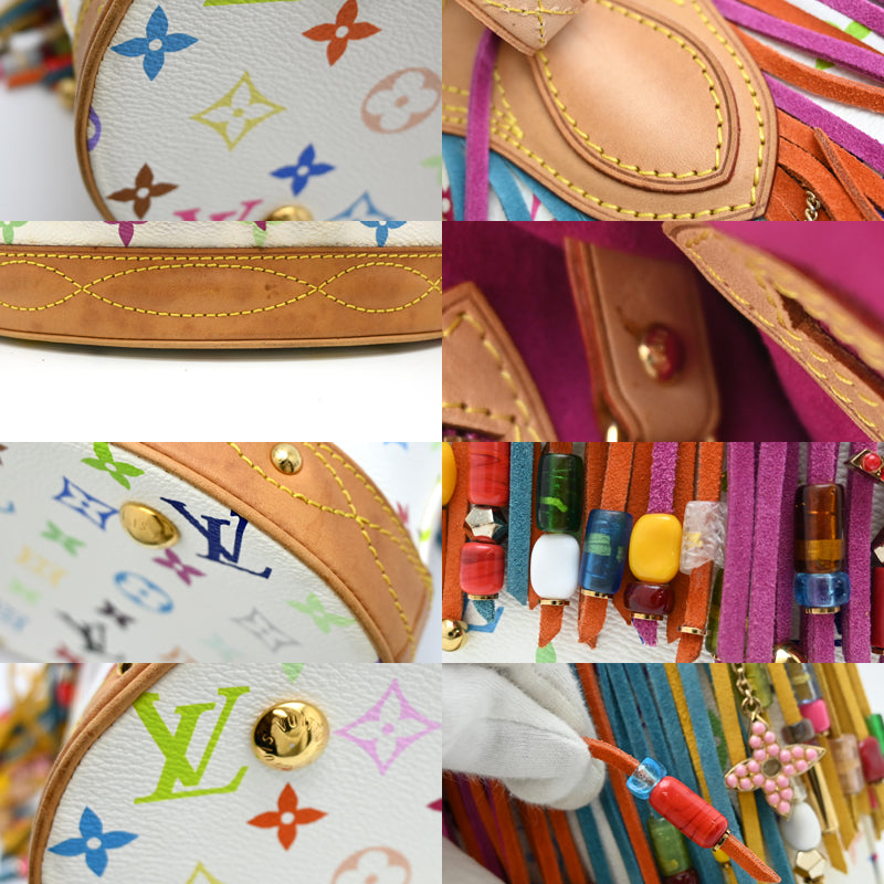 Louis Vuitton Bucket Fringe M40109, Blanc Monogram Multicolore with Suede, Beads & Rhinestones, 2006