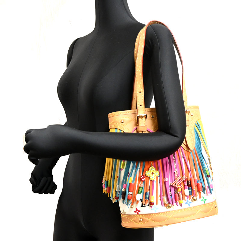 Louis Vuitton Bucket Fringe M40109, Blanc Monogram Multicolore with Suede, Beads & Rhinestones, 2006