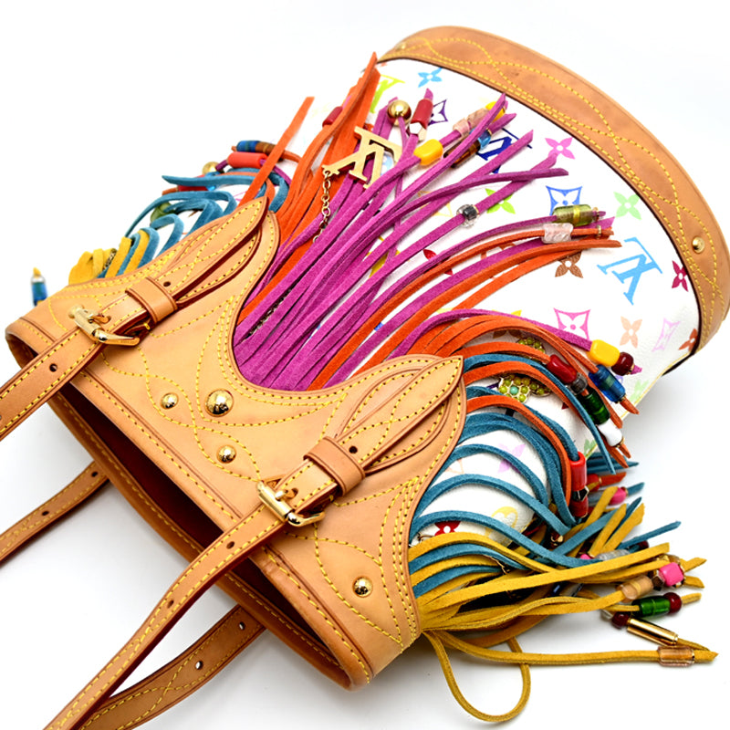 Louis Vuitton Bucket Fringe M40109, Blanc Monogram Multicolore with Suede, Beads & Rhinestones, 2006