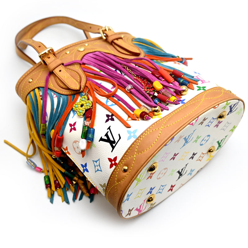 Louis Vuitton Bucket Fringe M40109, Blanc Monogram Multicolore with Suede, Beads & Rhinestones, 2006