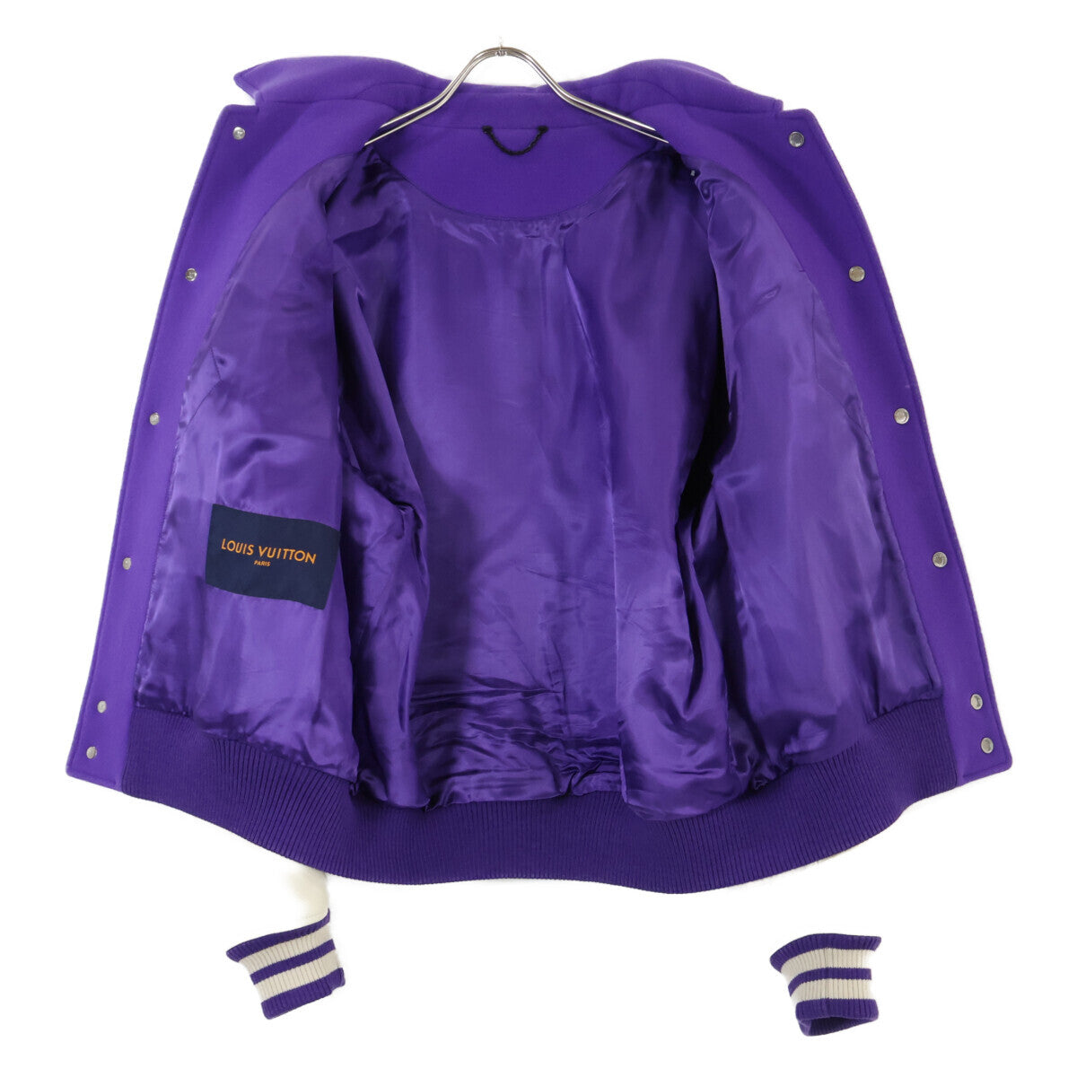 LOUIS VUITTON Multi Patch Mixed Leather Varsity Jacket Purple White Size 50