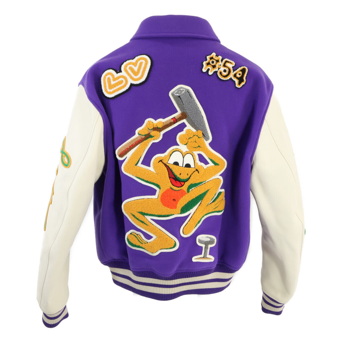 LOUIS VUITTON Multi Patch Mixed Leather Varsity Jacket Purple White Size 50