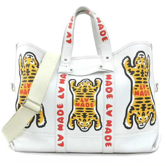 LOUIS VUITTON × NIGO LV² Trolley Tote M59366 Tiger White Leather 2-Way Shoulder Bag