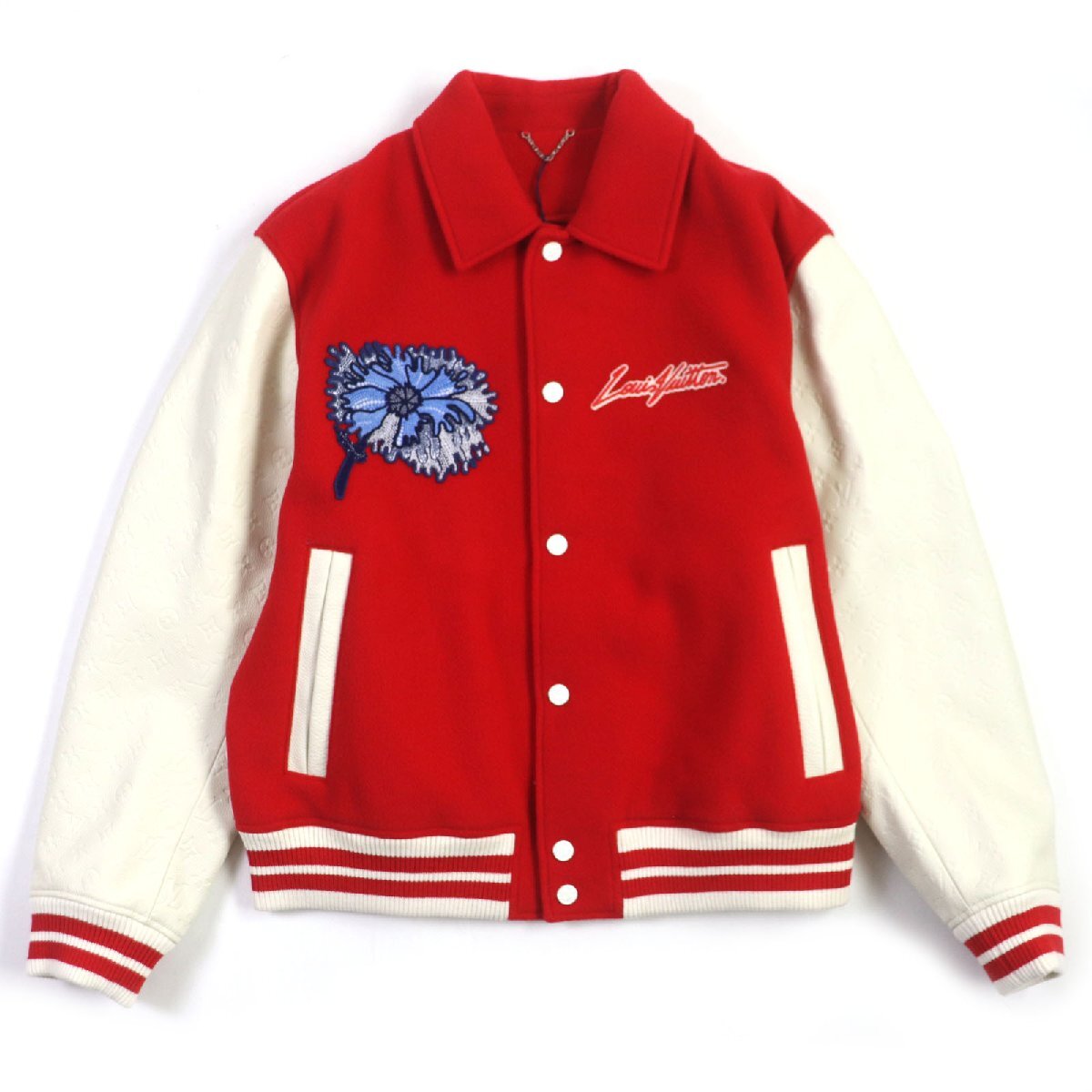 LOUIS VUITTON x Yayoi Kusama Embroidered Varsity Jacket Red White Size 58