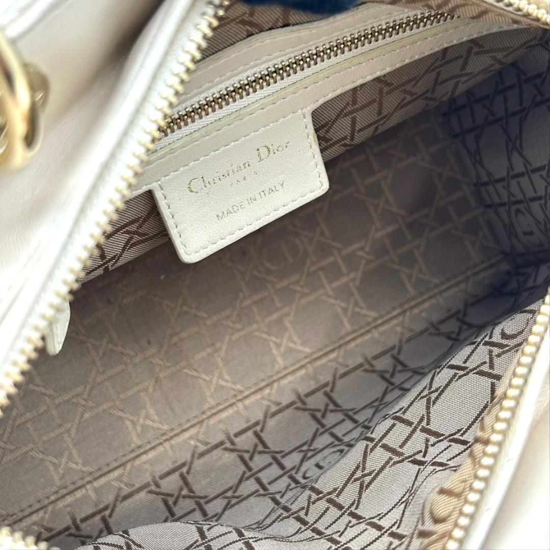 Lady Dior Medium White Cannage Lambskin Handbag Silver Hardware 02-MA-0167