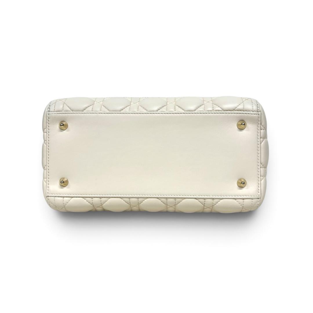 Lady Dior Medium White Cannage Lambskin Handbag Silver Hardware 02-MA-0167
